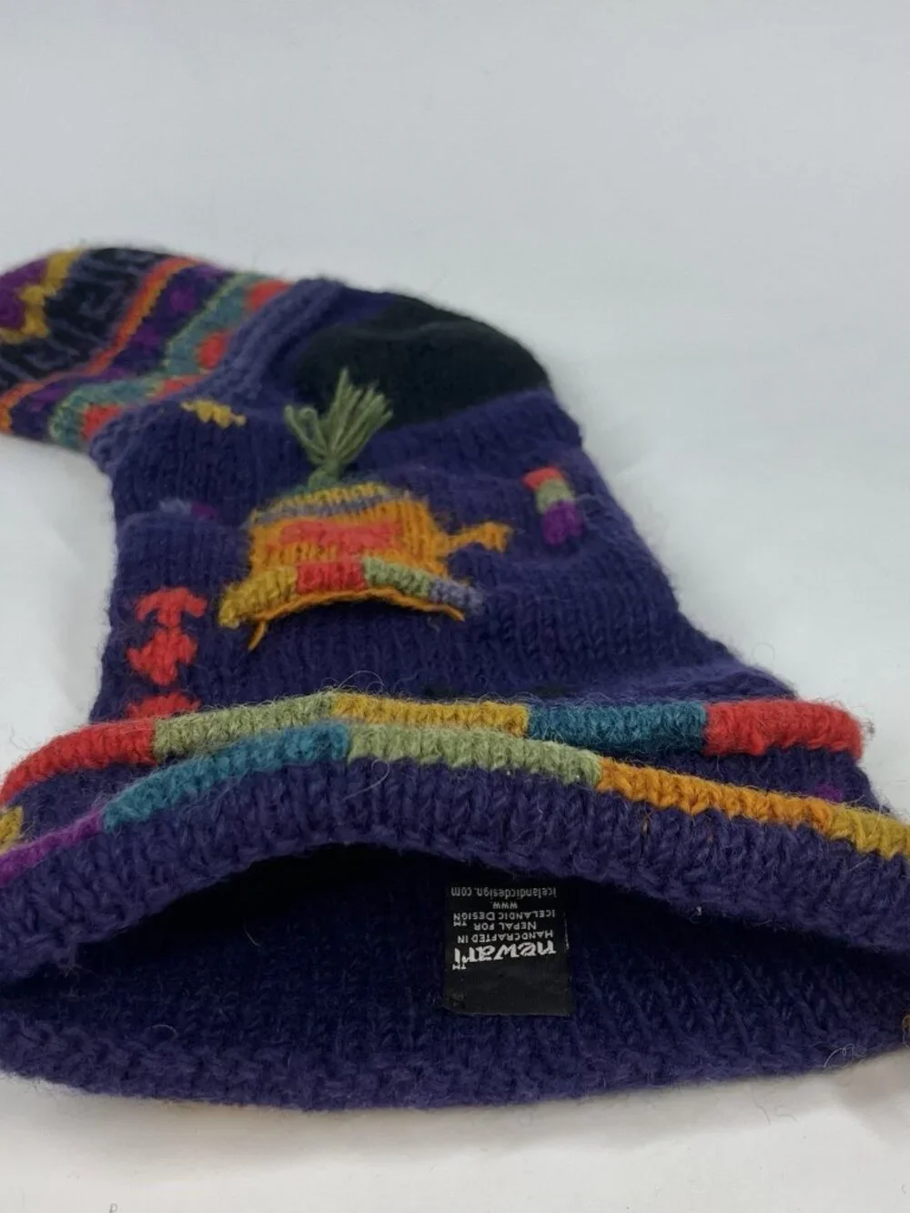 Newari Icelandic Design Hand Knit Wool Christmas Stocking Mitten Stars Tassel